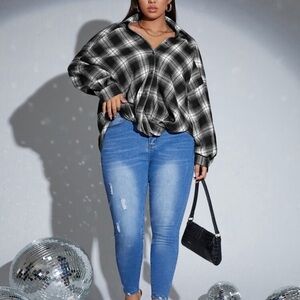 SHEIN Tartan Drop Shoulder Blouse​​‎